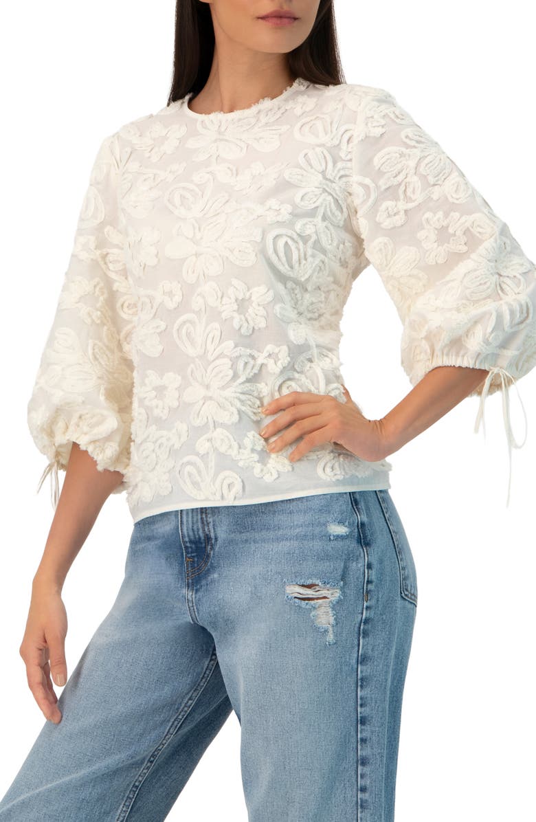 IVONNE Long Sleeve Floral Aplique Blouse, Alternate, color, Ivory