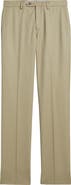 Berle Slim Fit Flat Front Tan Super 100s Wool Dress Pants