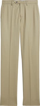 Berle Slim Fit Flat Front Tan Super 100s Wool Dress Pants