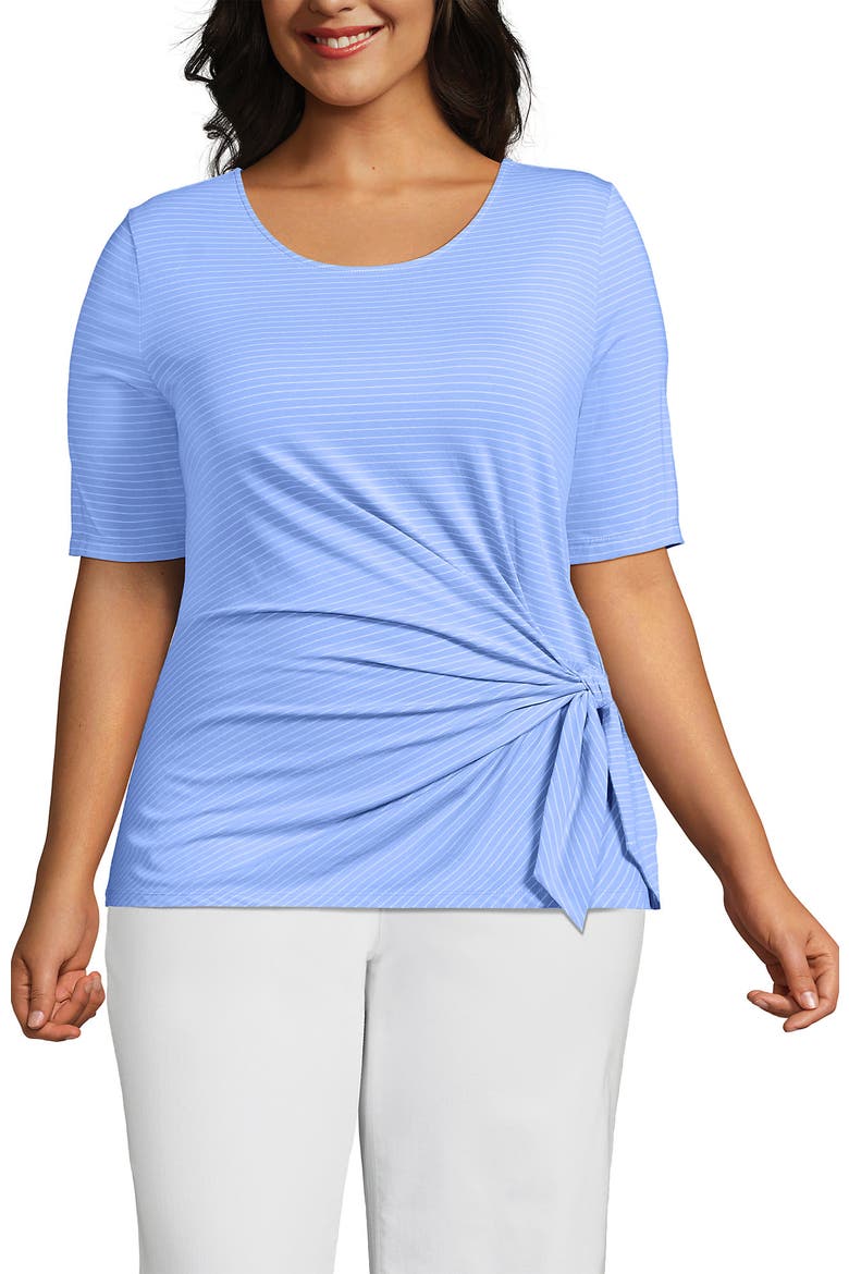 Lightweight Jersey Tie Front Top, Main, color, Clear Blue Sky Thin Stripe