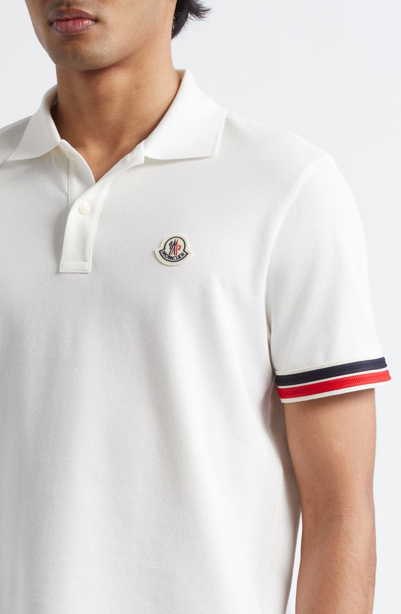 Moncler Tipped Cotton Piqué Polo, Alternate, color, Silk White