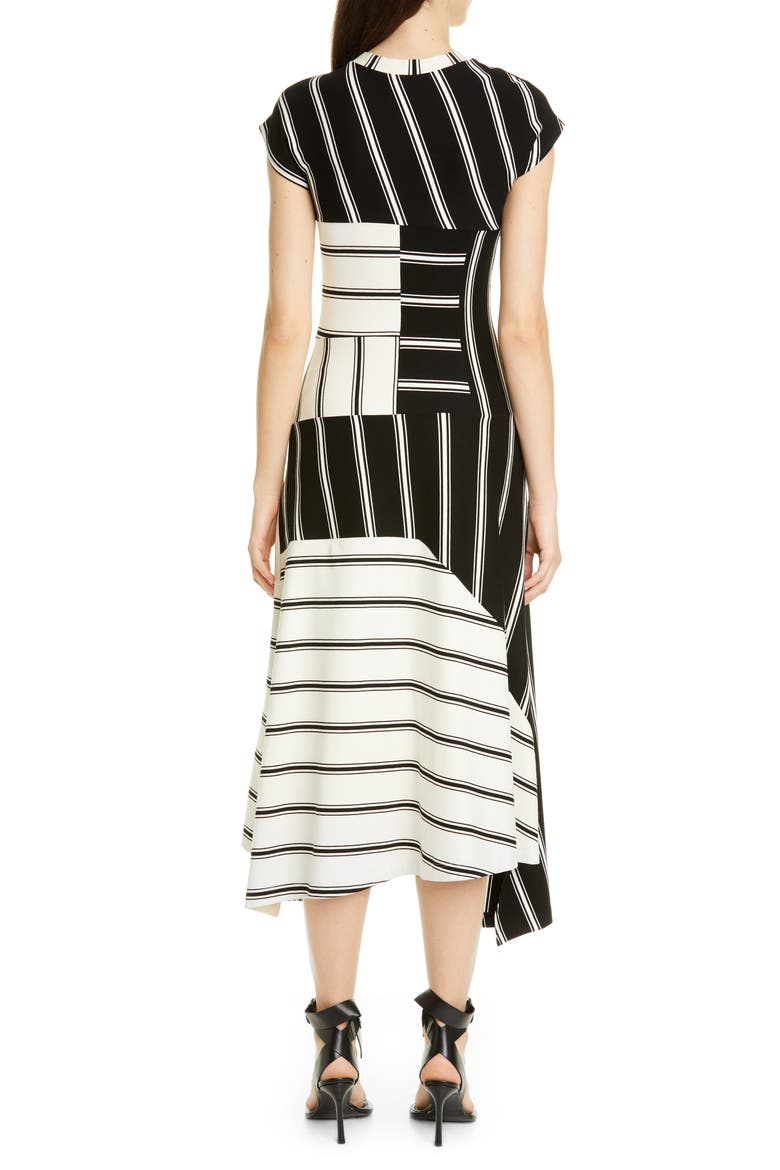 Asymmetrical Stripe Jersey Midi Dress, Alternate, color, BLACK/ ECRU