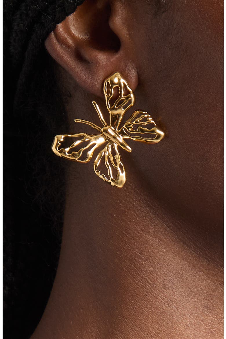 Openwork Butterfly Earrings, Alternate, color, GOLD