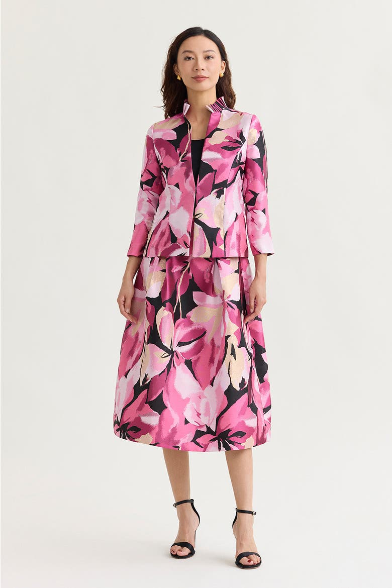 x Family Savvy Shimmer Lined Floral Jacquard Woven Midi Skirt, Alternate, color, Carmine Rose/Pink
