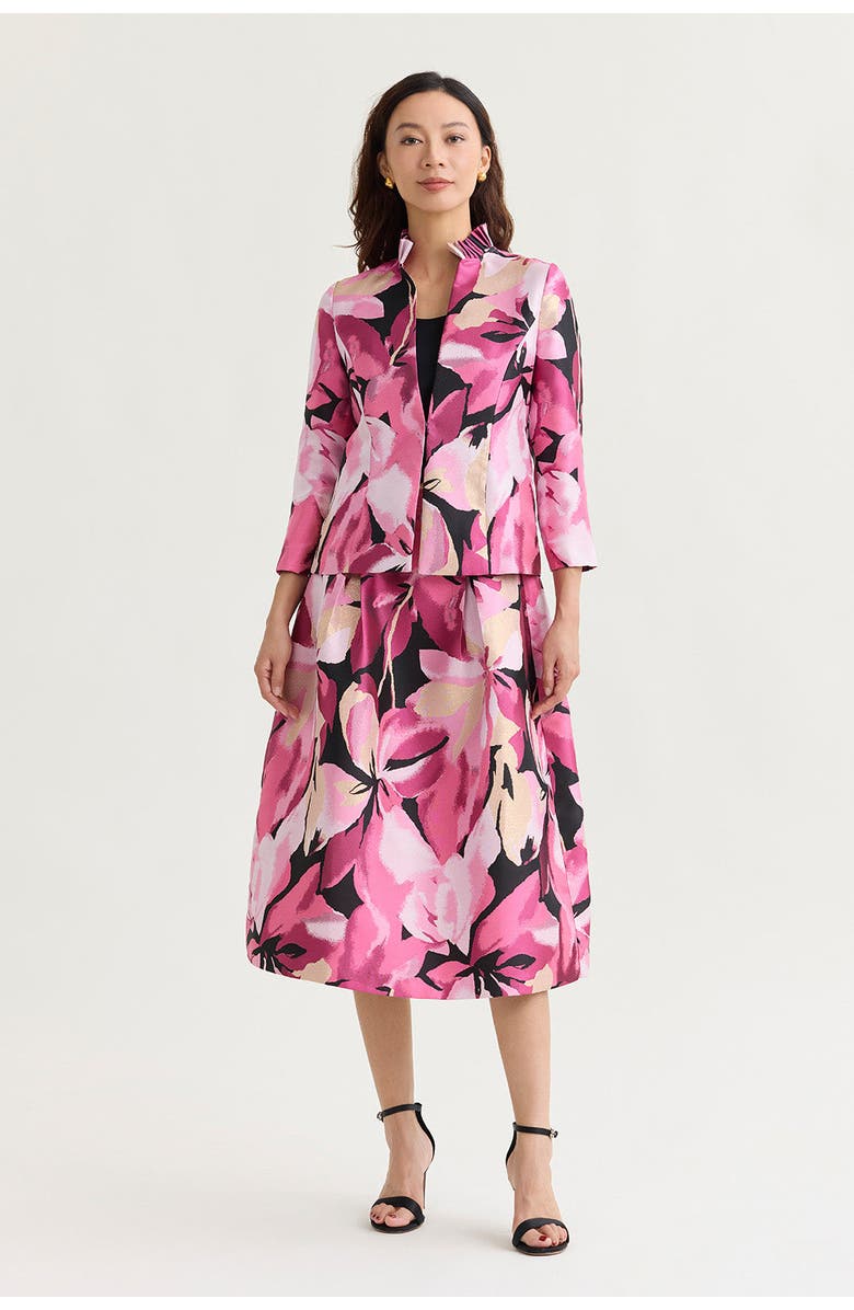 Ming Wang Shimmer Lined Floral Jacquard Woven Midi Skirt, Alternate, color, Carmine Rose/Pink