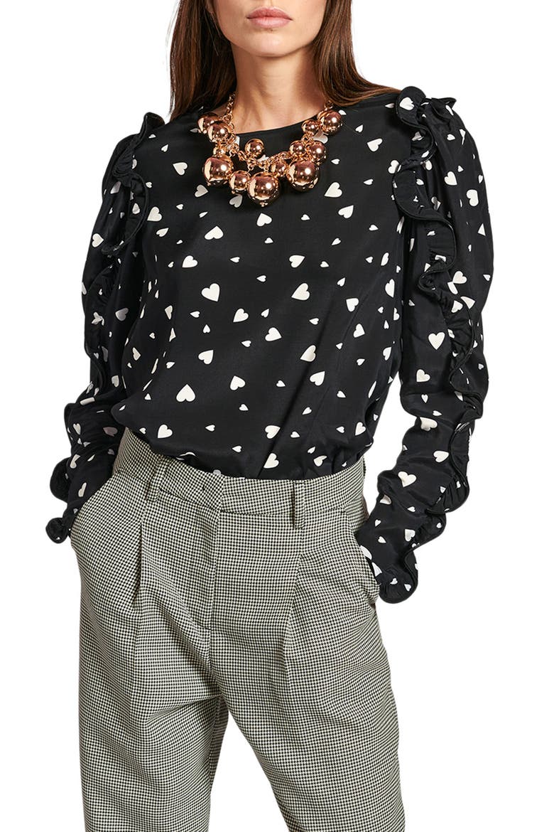 Zammoth Ruffle Long Sleeve Top, Main, color, COMBO BLACK