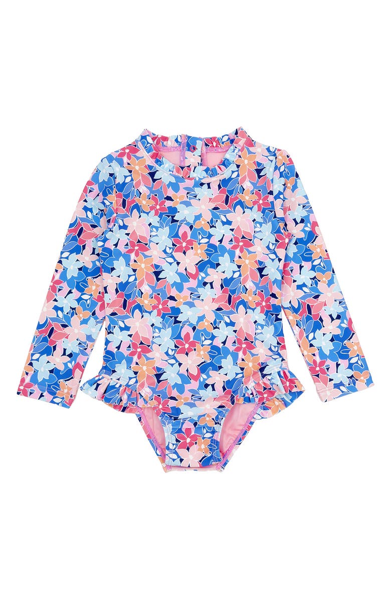 Feather 4 Arrow Frill Chaser One-Piece Rashguard Swimsuit, Main, color, 