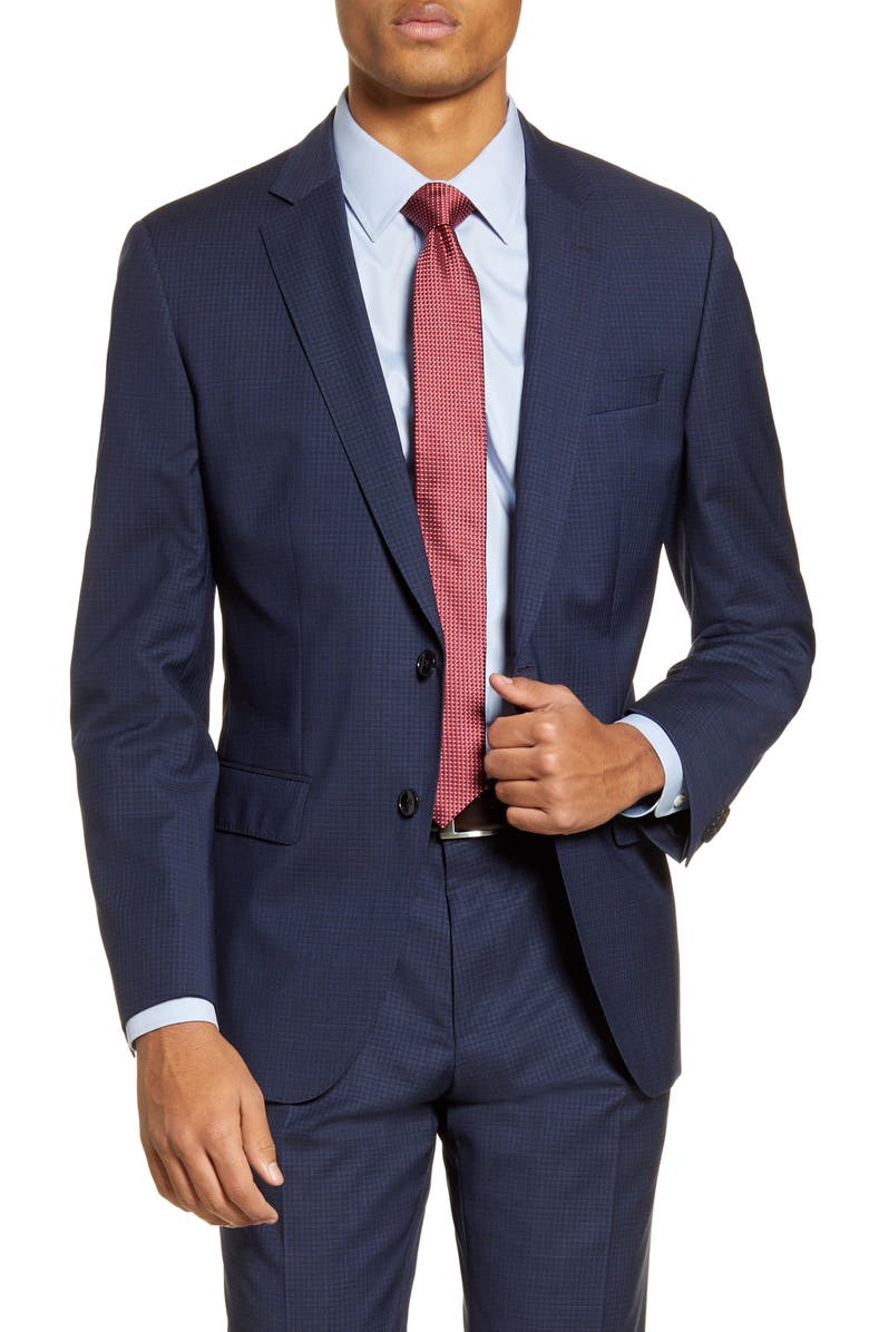BOSS Huge/Genius Trim Fit Check Wool Suit, Alternate, color, 