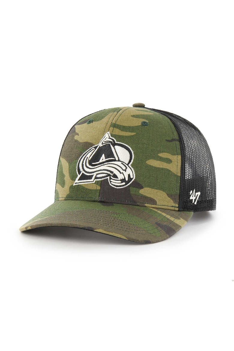 Men's '47 Camo/Black Colorado Avalanche Trucker Snapback Hat, Main, color, Camo