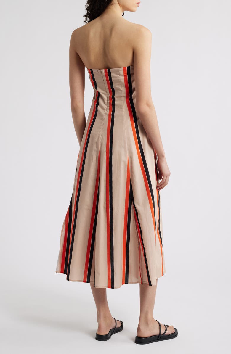 Du Paradis Amaranth Stripe Strapless Cotton Midi Dress, Alternate, color, Orange Multi Stripe