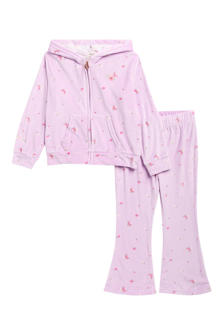 Kids' Floral Zip Hoodie & Flare Pants Set, Main, color, PURPLE