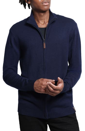 Spring + Mercer Mock Neck Full Zip Sweater In Navy