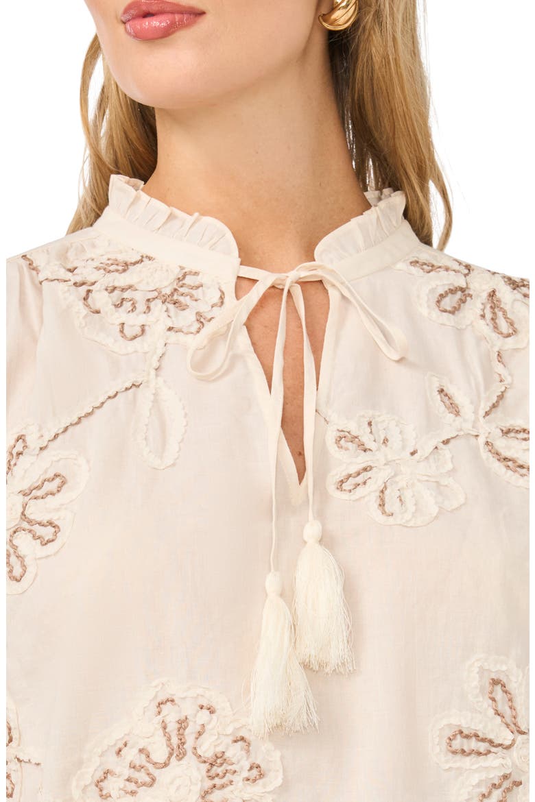 Embroidered Tassel Tie Top, Alternate, color, NEW IVORY