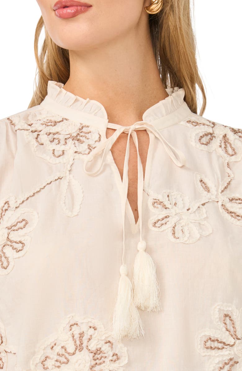 Vince Camuto Embroidered Tassel Tie Top, Alternate, color, New Ivory
