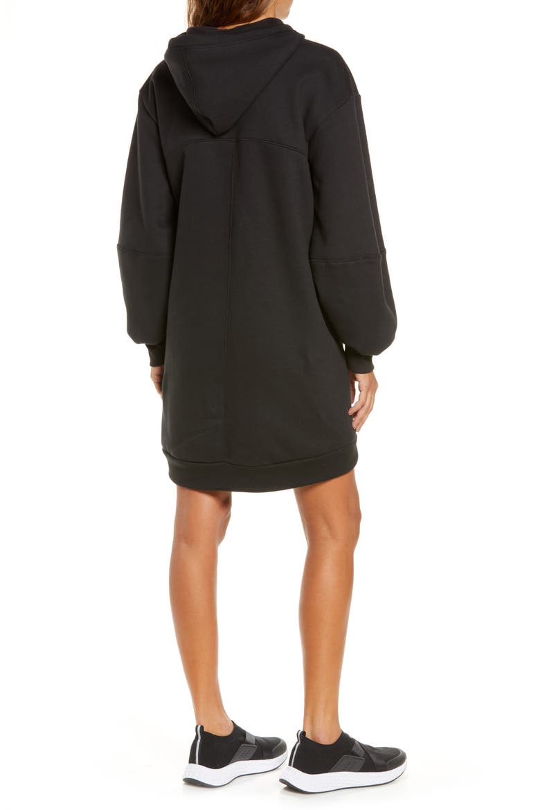 Cara Long Sleeve Fleece Hoodie Dress, Alternate, color, BLACK