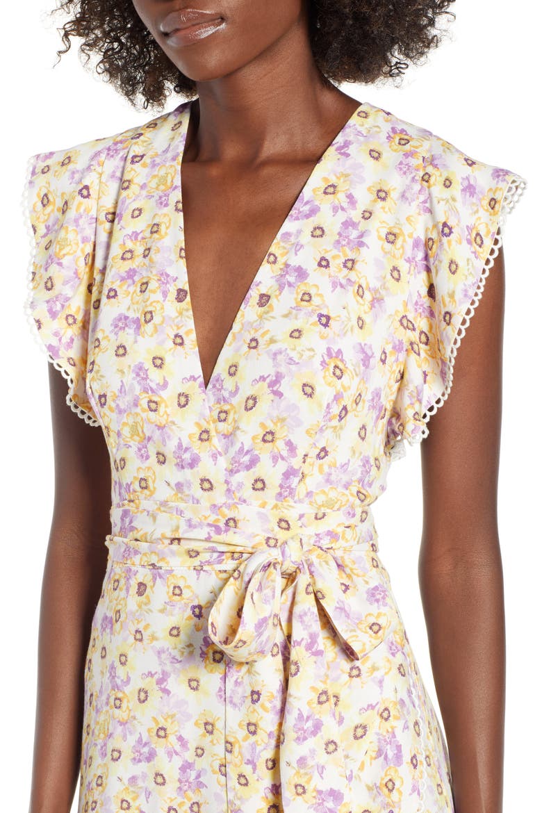 Andrea Ruffle Wrap Dress, Alternate, color, YELLOW GARDEN