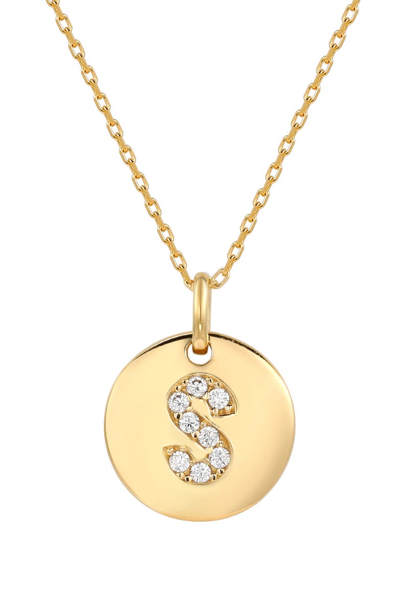 SUZY LEVIAN Yellow Sterling Silver White Cubic Zirconia Initial Disc Pendant Necklace, Main, color, Yellow-S