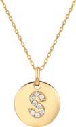 SUZY LEVIAN Yellow Sterling Silver White Cubic Zirconia Initial Disc Pendant Necklace