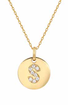 SUZY LEVIAN Yellow Sterling Silver White Cubic Zirconia Initial Disc Pendant Necklace