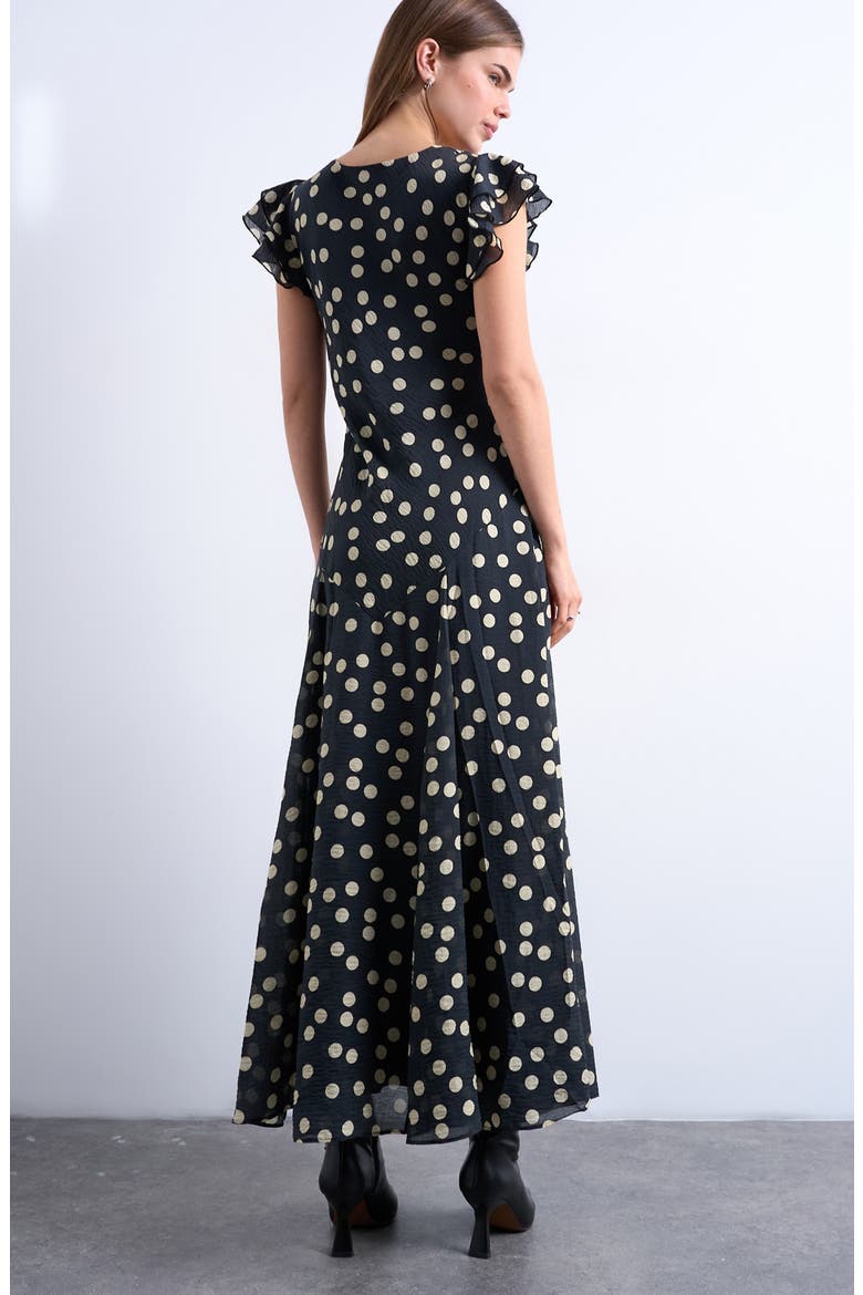 Flutter Sleeve Polka Dot V-Neck Midi Dress, Alternate, color, BLACK SPOT