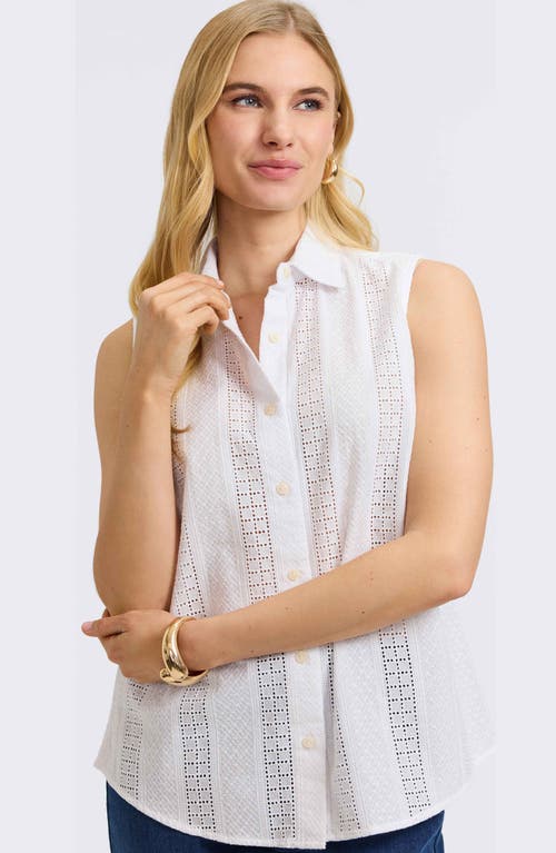 Foxcroft Ada Mixed Stitch Sleeveless Shirt In White