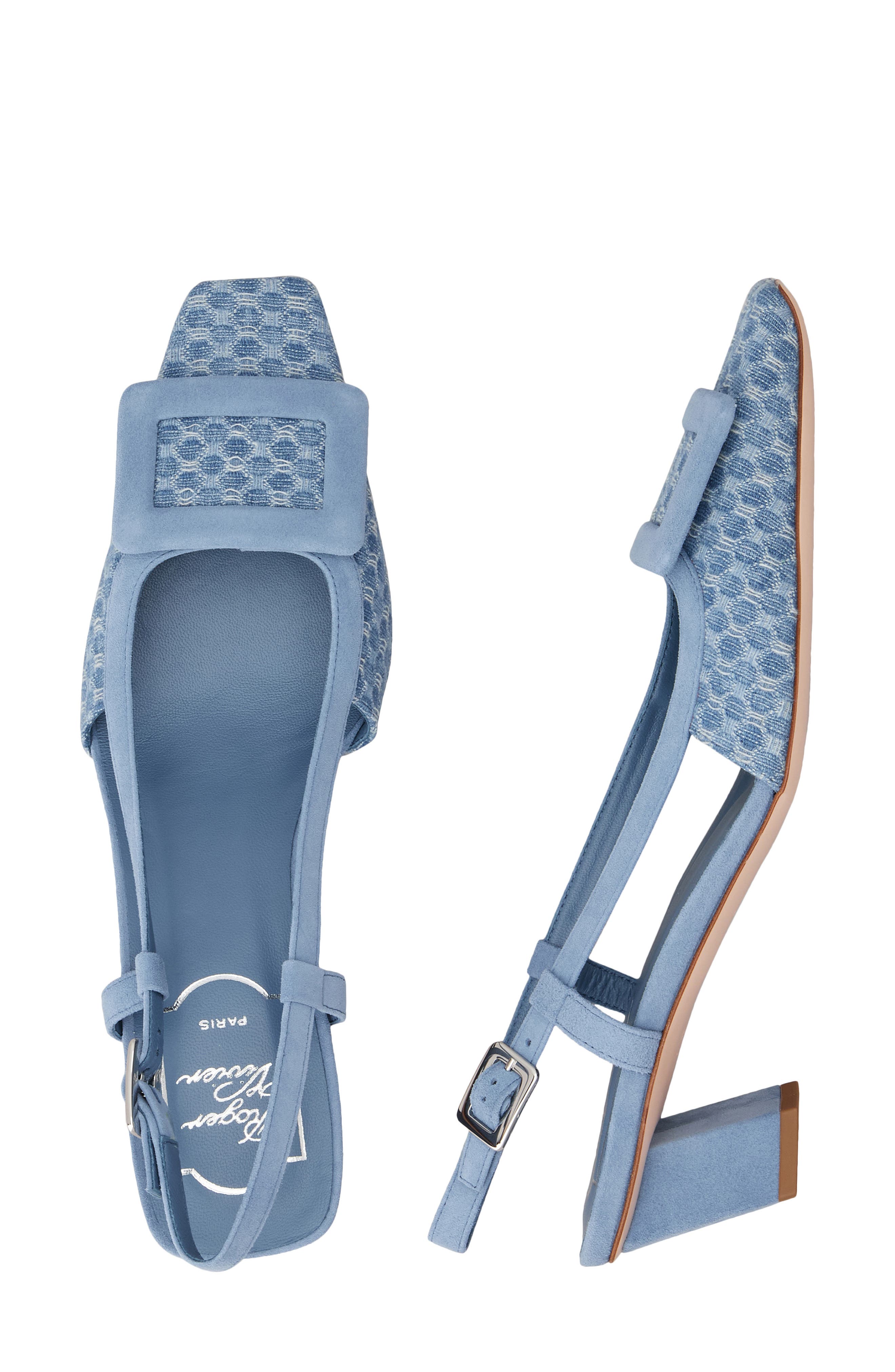 Roger Vivier Covered Buckle Jacquard Slingback Pump, Alternate, color, Cielo Scuro/ Nuvola