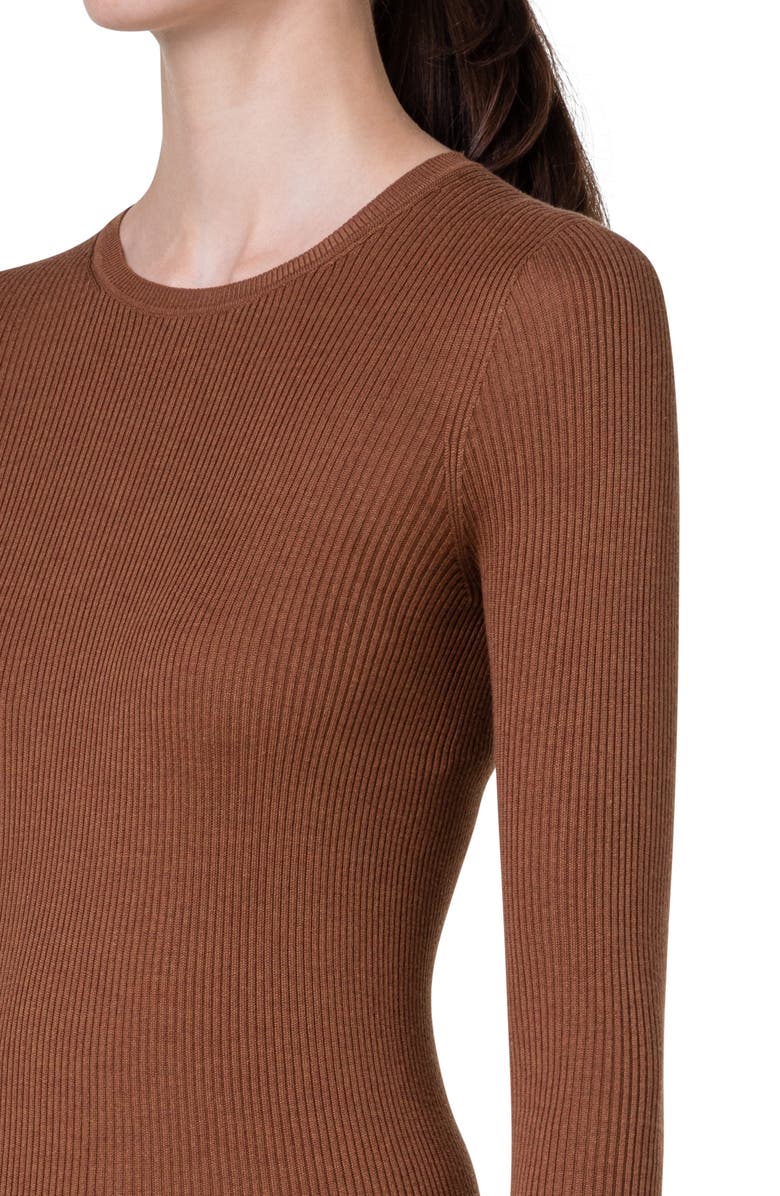 Akris Rib Silk & Cotton Crewneck Sweater, Alternate, color, 