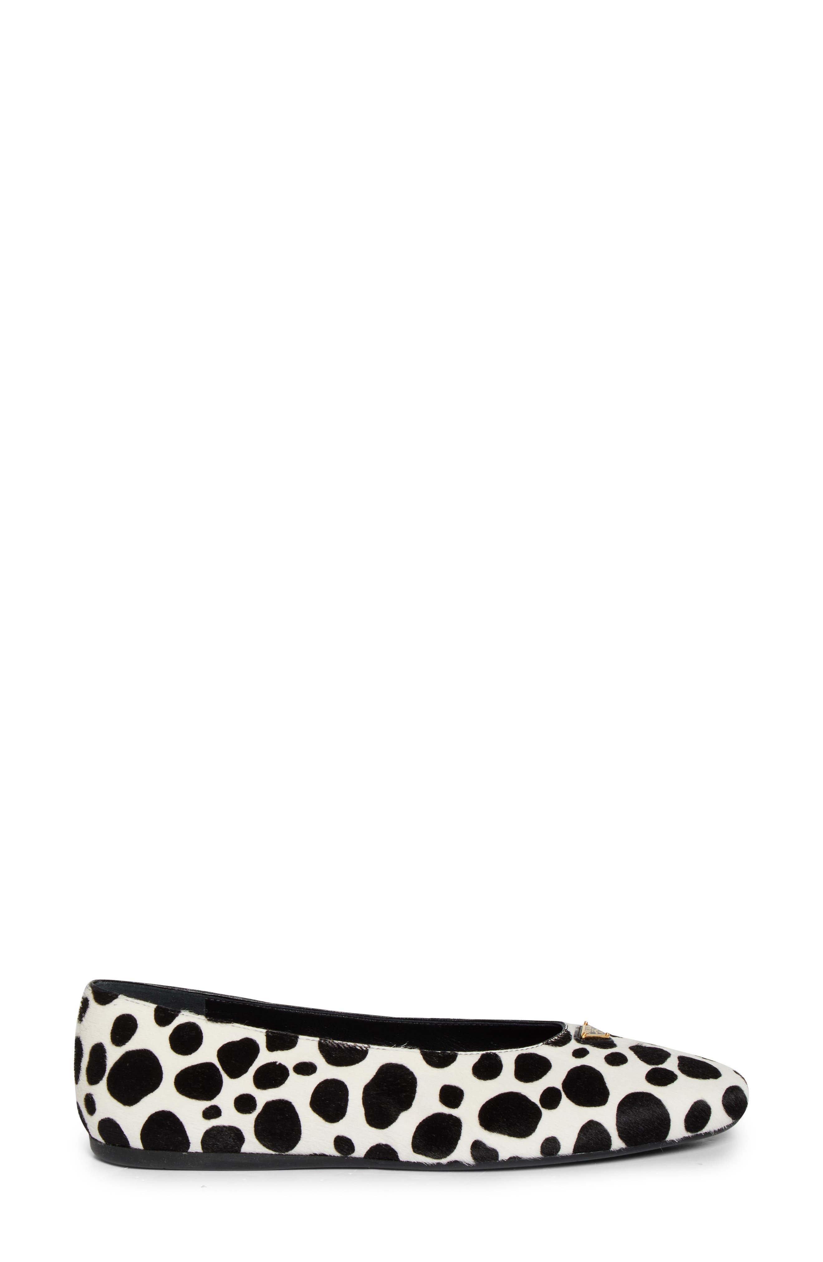 Dalmation Genuine Calf Hair Ballerina Flat, Alternate, color, BIANCO/ NERO