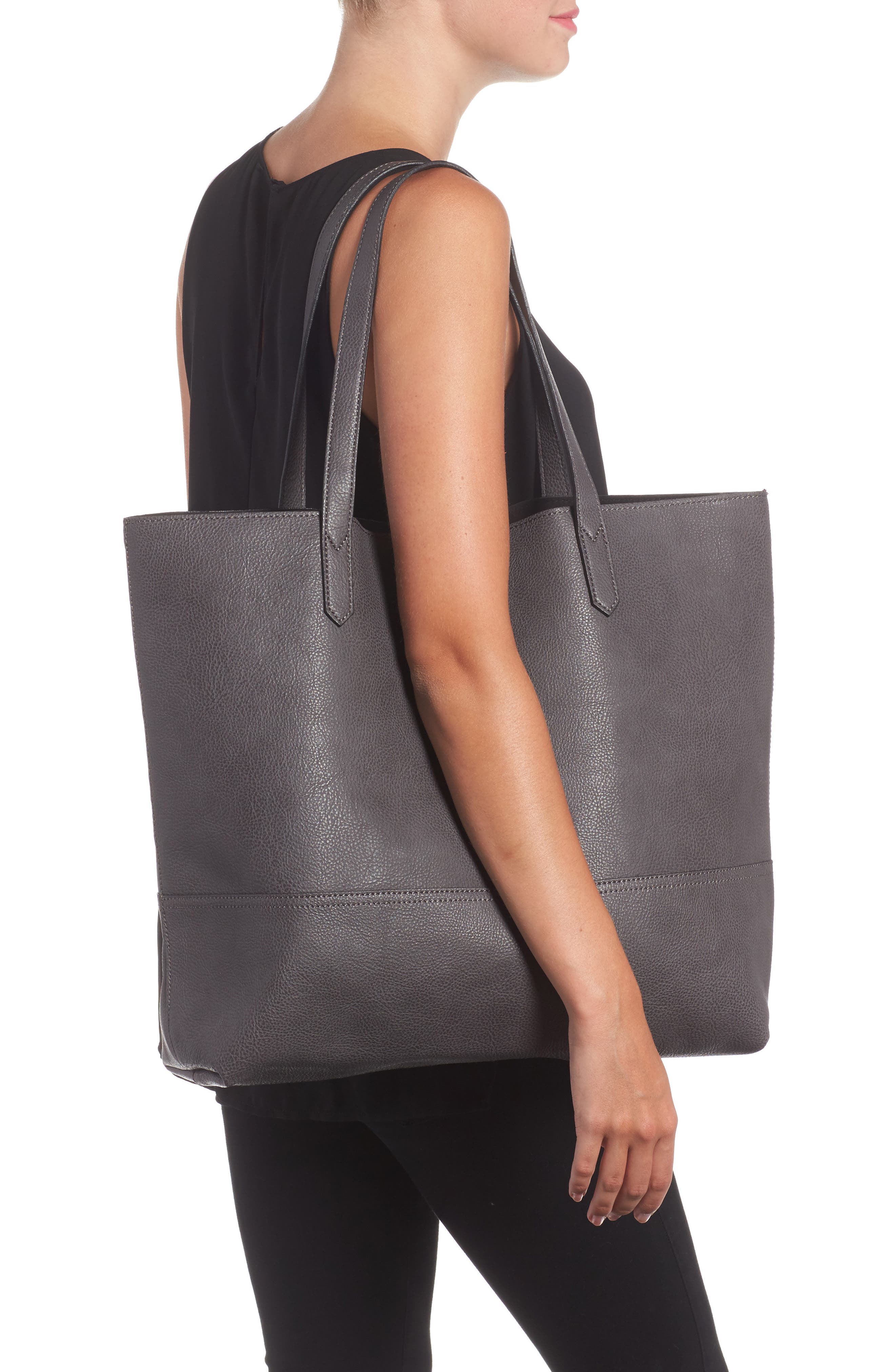 Sole Society Dawson Oversize Faux Leather Shopper, Alternate, color, 