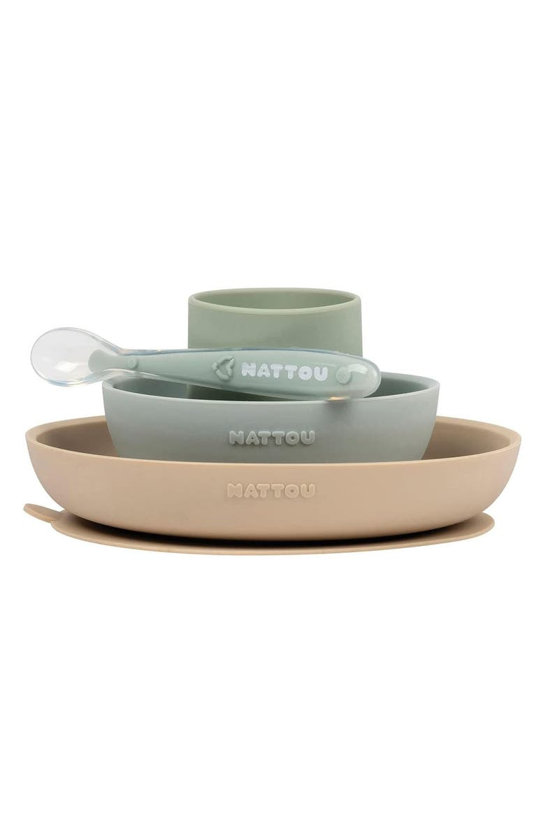 Nattou Kids' 4-Piece Dinner Set, Main, color, Sand/ Green