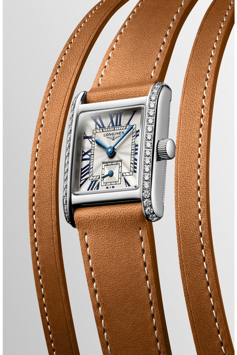 Mini DolceVita Three-Row Brown Leather Strap Watch, 21.5mm x 29mm, Alternate, color, SILVER