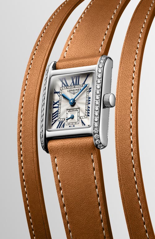 Longines Mini Dolcevita Three-row Brown Leather Strap Watch, 21.5mm X 29mm In Silver