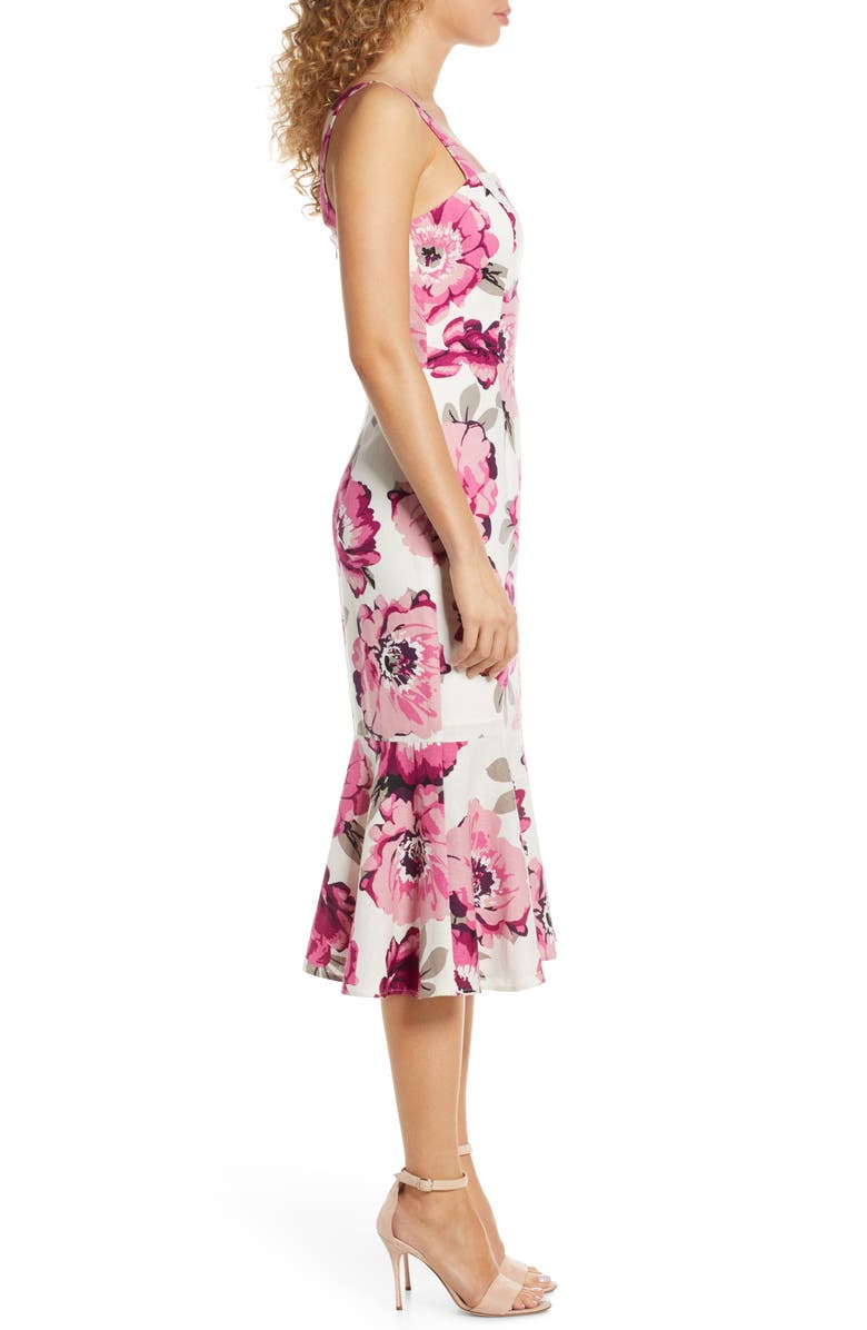Charles Henry Floral Linen Blend Midi Sundress, Alternate, color,