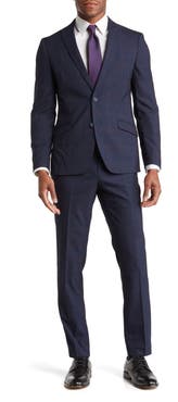 SAVILE ROW CO Navy Plaid Peak Lapel Suit