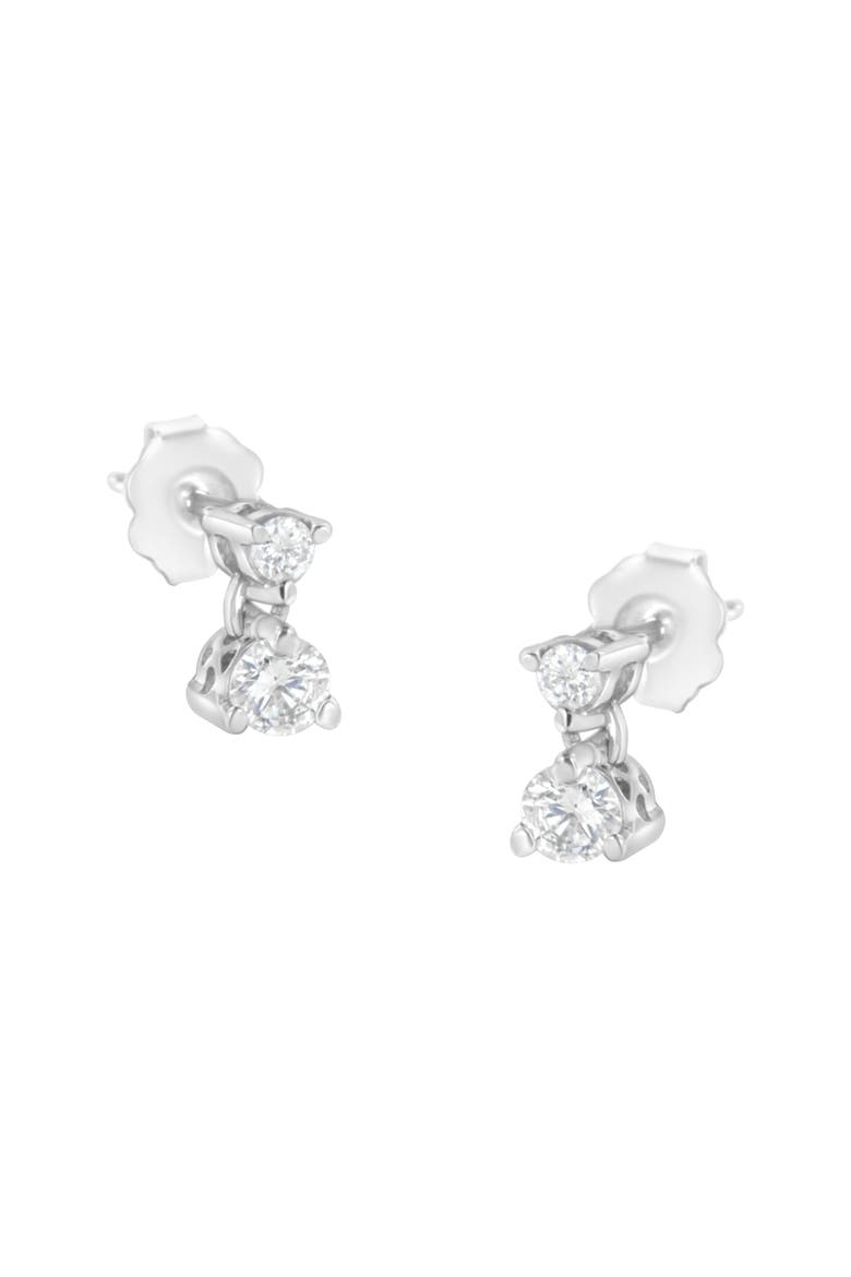14KT White Gold 1/2 Ct Double Diamond Dangle Stud Earrings, Main, color, White