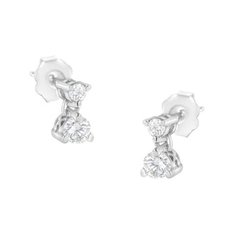 14KT White Gold 1/2 Ct Double Diamond Dangle Stud Earrings