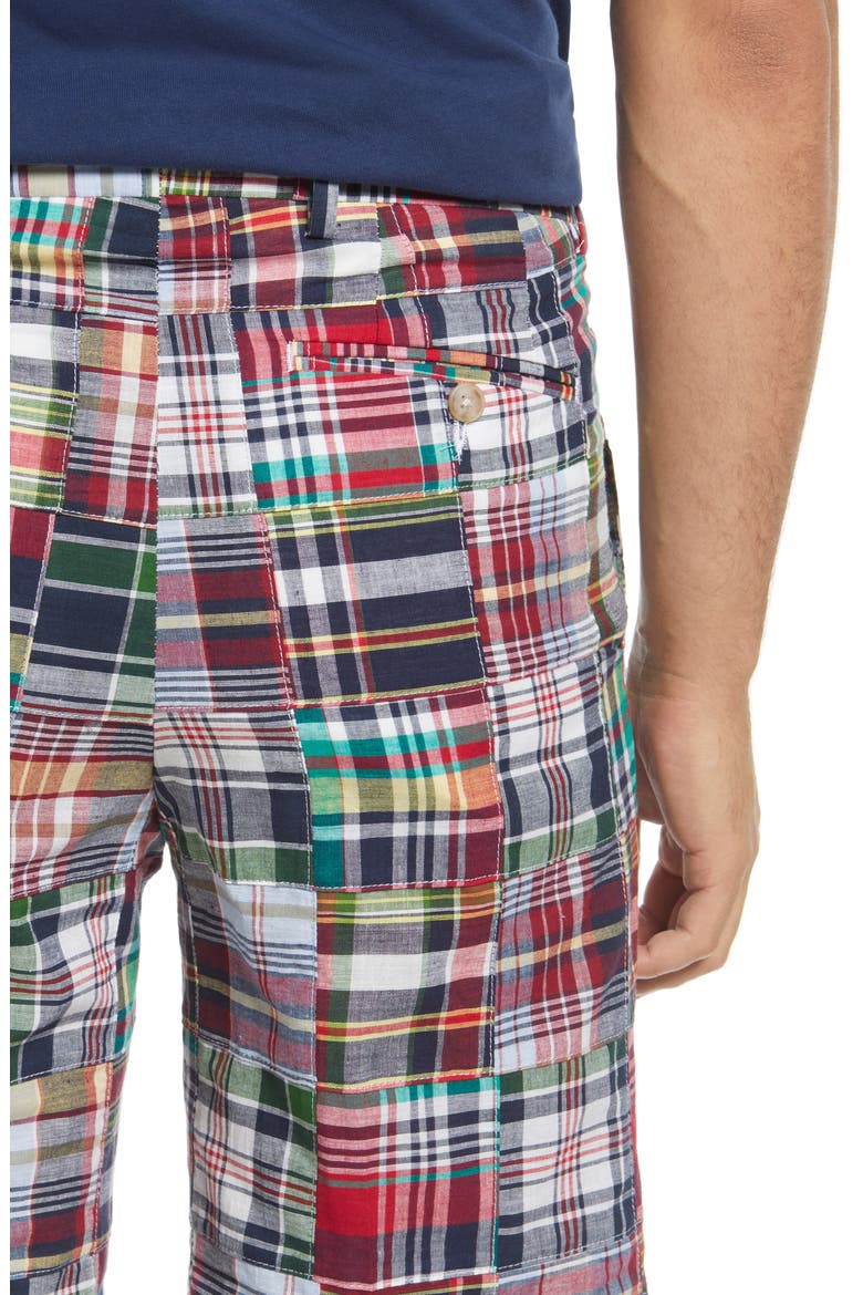 Patchwork Madras Flat Front Shorts, Alternate, color, GREEN
