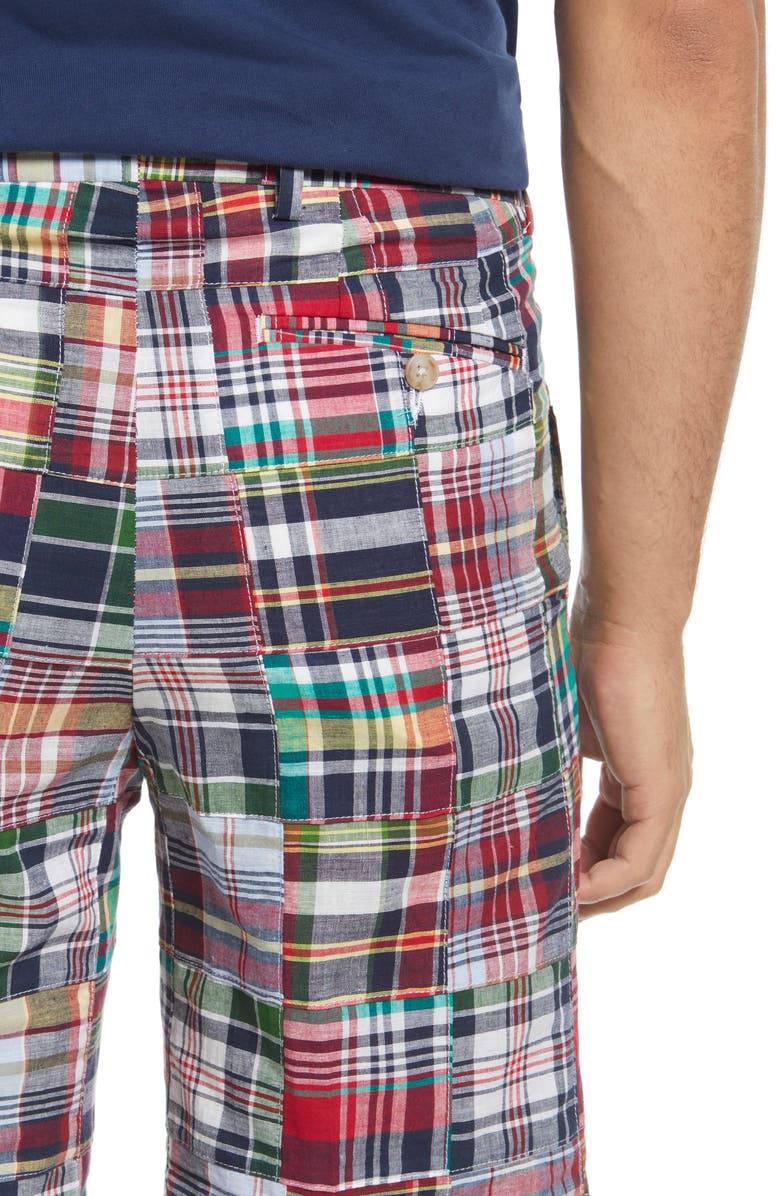 Berle Patchwork Madras Flat Front Shorts, Alternate, color, Green