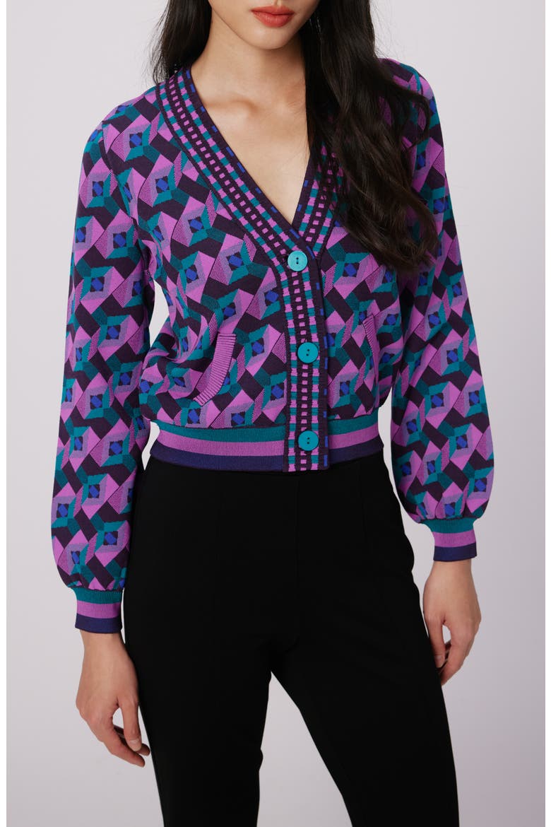 Bryant Geo Print Cardigan, Main, color, STAGE BOSS PINK