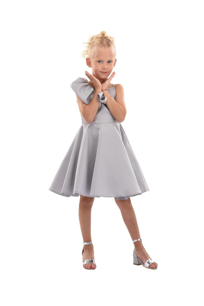 Riviera Off Shoulder Ruffle Dress, Alternate, color, Silver