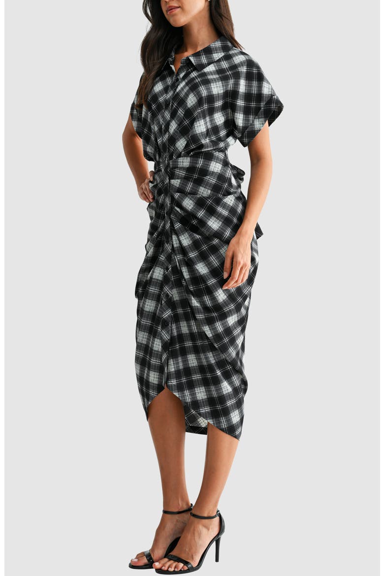 Ruched Shirt Midi Dress, Alternate, color, CHARCOAL PLAID