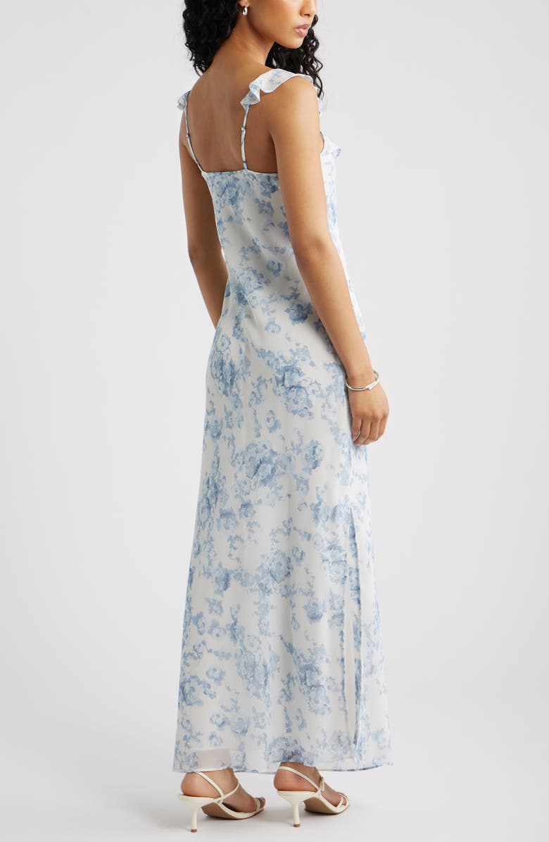 Open Edit Ruffle Chiffon Maxi Dress, Alternate, color, Blue Tapestry Blur