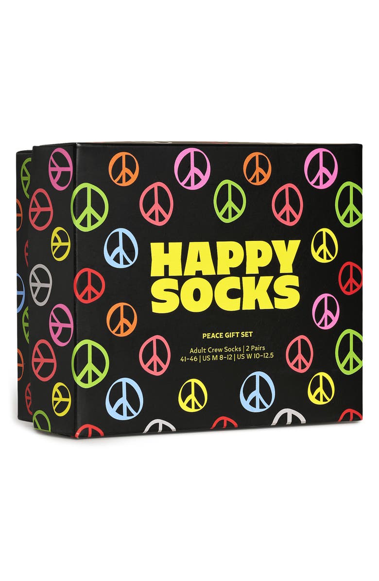 Happy Socks Assorted 2-Pack Peace Crew Socks Gift Box, Alternate, color, Black