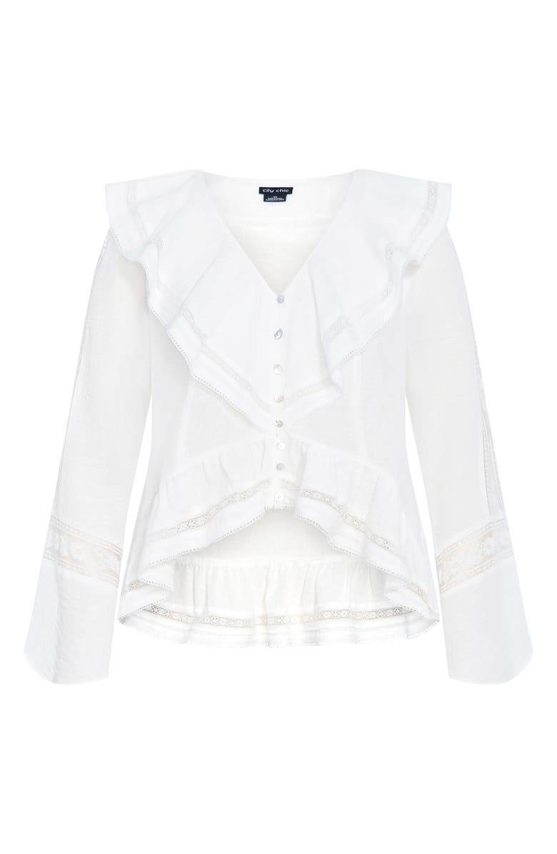 City Chic Sara Ruffle Button-Up Top, Alternate, color, 