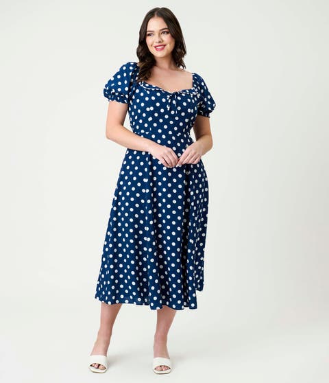 Dot Puff Sleeve Midi Dress