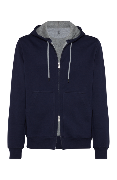 Brunello Cucinelli Zip-up Hoodie With Contrasting Lining And Ribbed Cuffs In Cobalt
