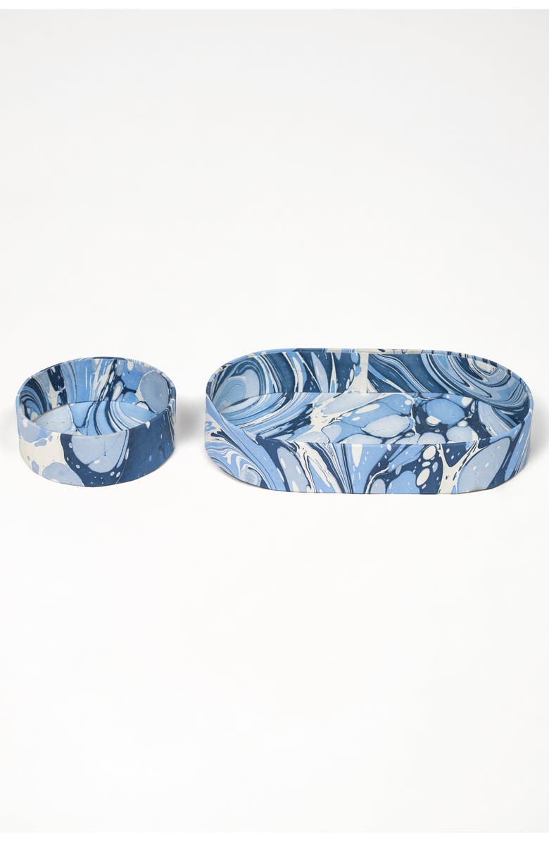 Inner Child Nesting Hand-Marbled Oval Desk Tray Set, Alternate, color, Ocean Wave