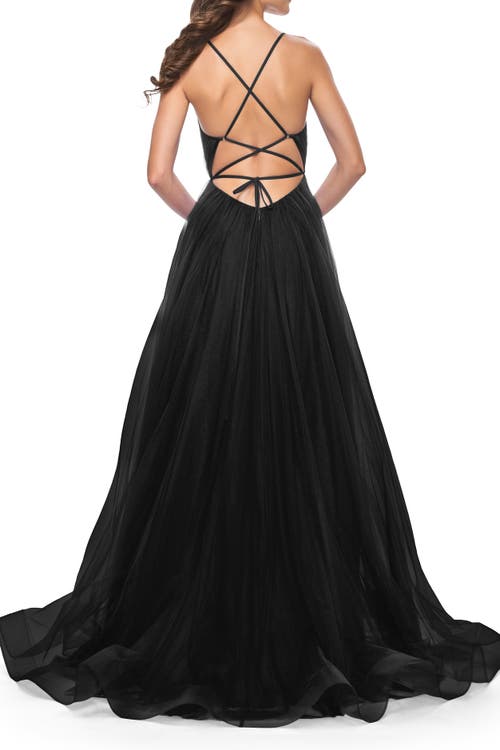 La Femme A-line Prom Dress With Illusion Ruched Bodice