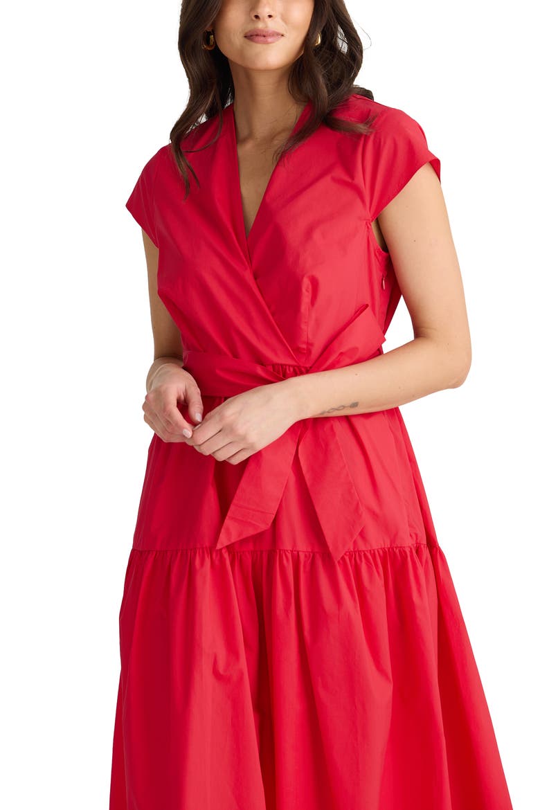 Posey Wrap Front Tiered Cotton Dress, Alternate, color, CHILLI