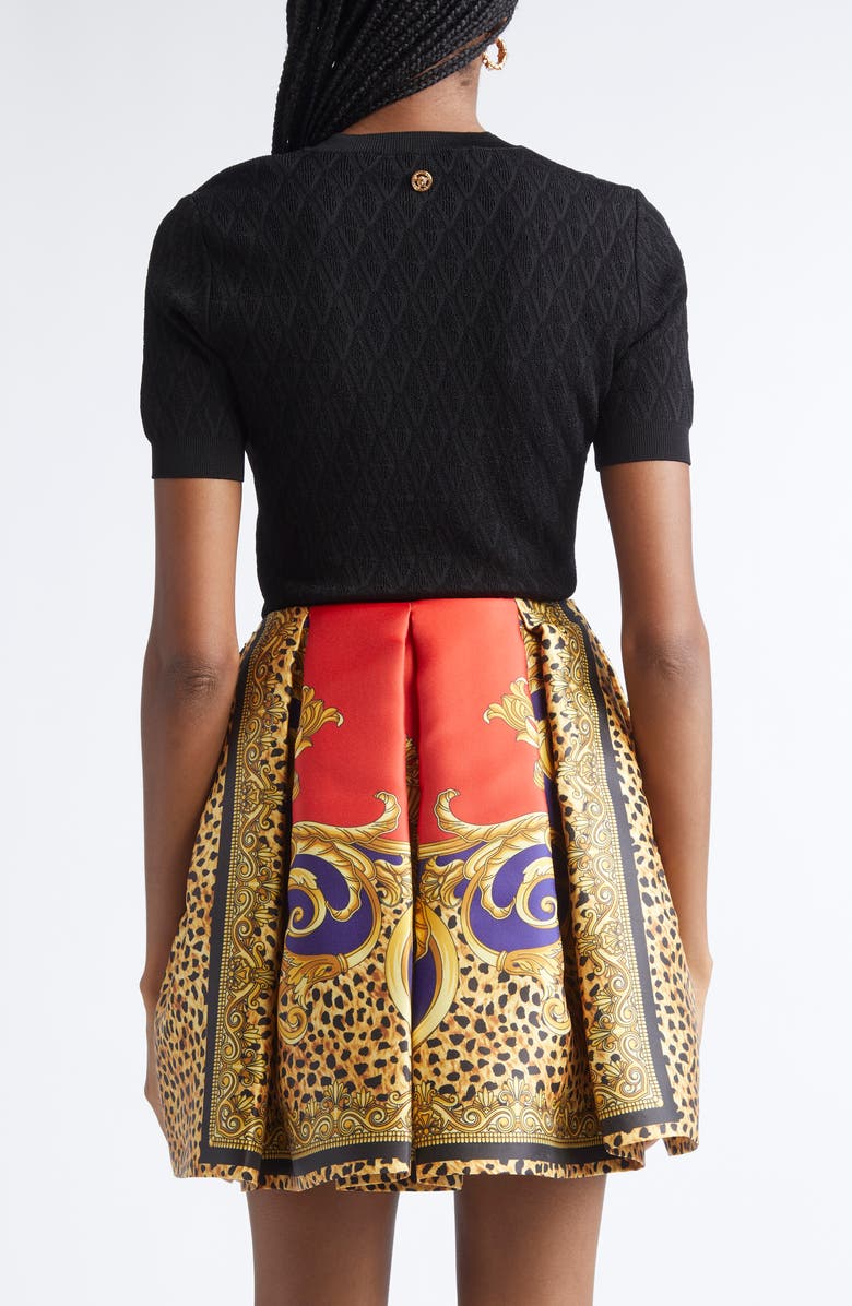 Versace V Jacquard Short Sleeve Sweater, Alternate, color, Black